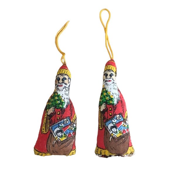 B Shackman Vintage 1970s Lot of 2 Stuffed Father Christmas Ornaments Santa Claus - Picture 3 of 8